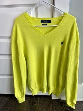 Polo by Ralph Lauren 100% Pima Cotton Neon Yellow V-neck Sweater
